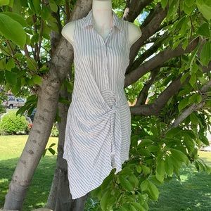 White  and blue pinstripe shirt with adorable tie